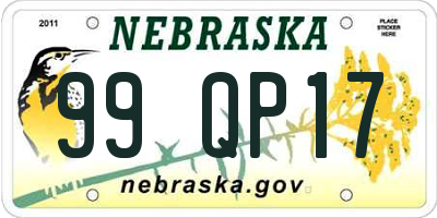 NE license plate 99QP17