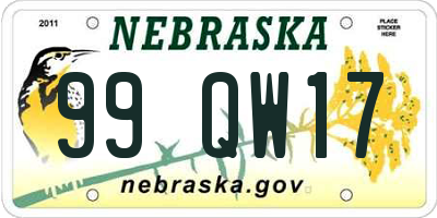 NE license plate 99QW17