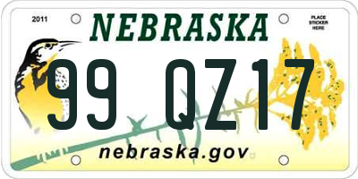 NE license plate 99QZ17