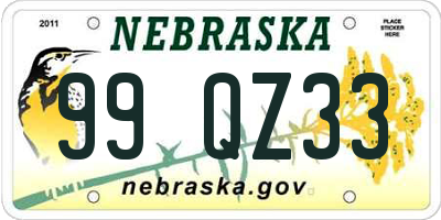 NE license plate 99QZ33