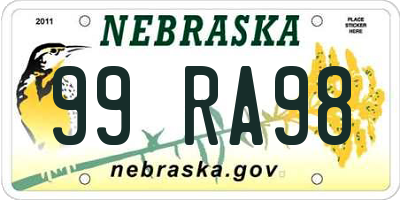 NE license plate 99RA98