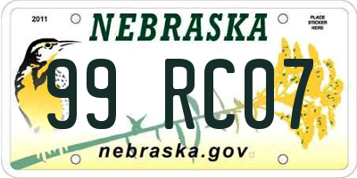 NE license plate 99RC07