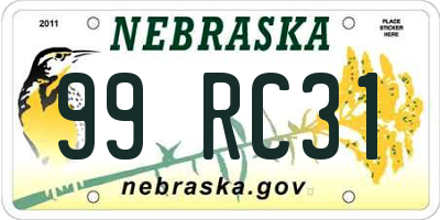 NE license plate 99RC31