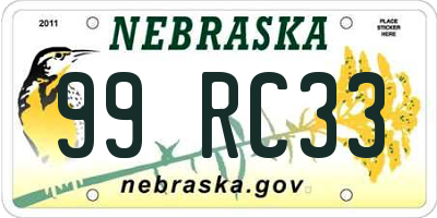 NE license plate 99RC33