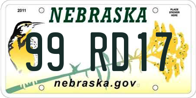 NE license plate 99RD17