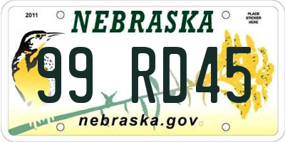 NE license plate 99RD45