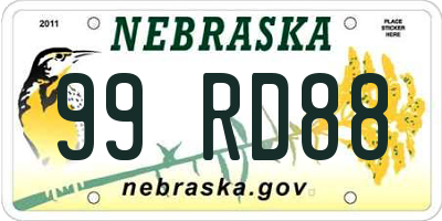 NE license plate 99RD88