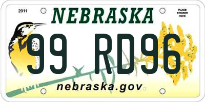 NE license plate 99RD96