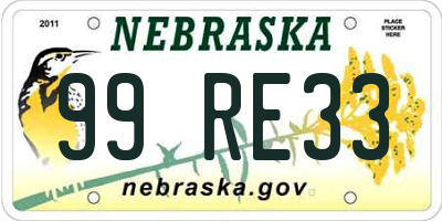 NE license plate 99RE33