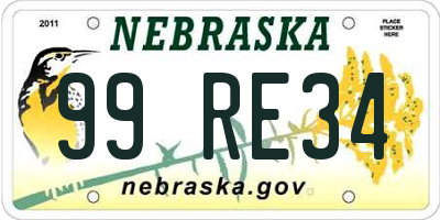 NE license plate 99RE34