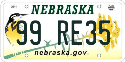 NE license plate 99RE35