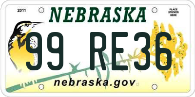 NE license plate 99RE36