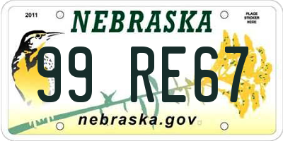 NE license plate 99RE67