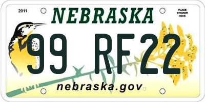 NE license plate 99RF22