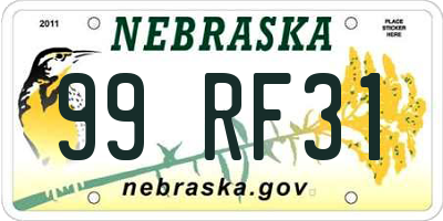 NE license plate 99RF31