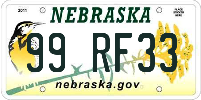 NE license plate 99RF33