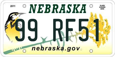 NE license plate 99RF51