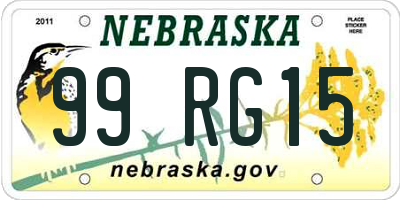 NE license plate 99RG15