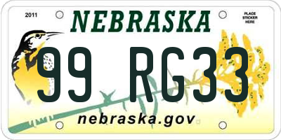 NE license plate 99RG33