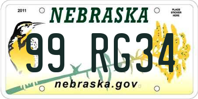 NE license plate 99RG34