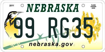 NE license plate 99RG35