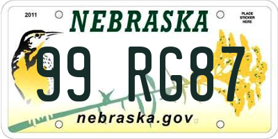 NE license plate 99RG87