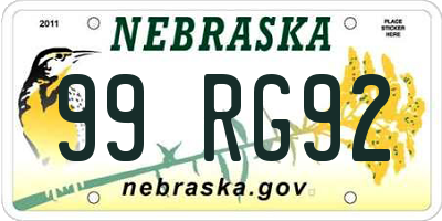 NE license plate 99RG92