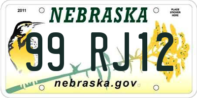 NE license plate 99RJ12