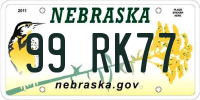 NE license plate 99RK77