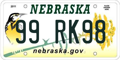 NE license plate 99RK98