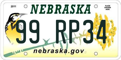 NE license plate 99RP34