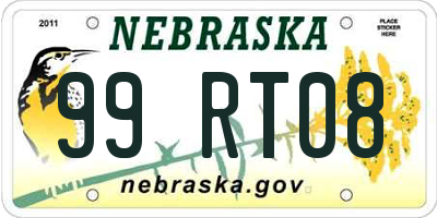 NE license plate 99RT08