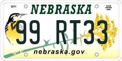 NE license plate 99RT33