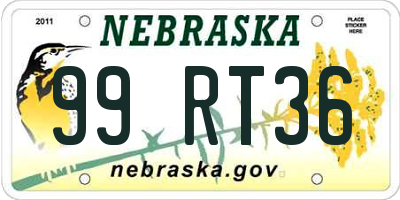 NE license plate 99RT36