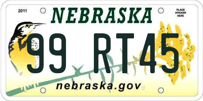 NE license plate 99RT45