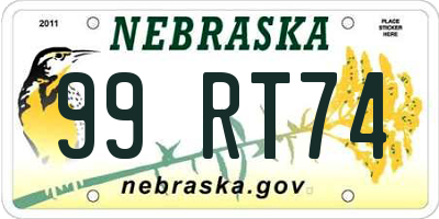 NE license plate 99RT74