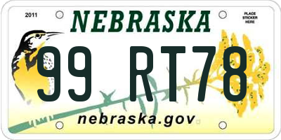 NE license plate 99RT78