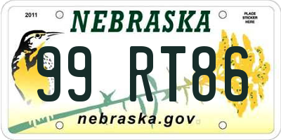 NE license plate 99RT86