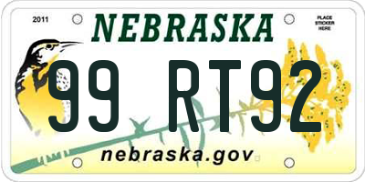 NE license plate 99RT92