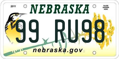 NE license plate 99RU98