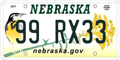NE license plate 99RX33