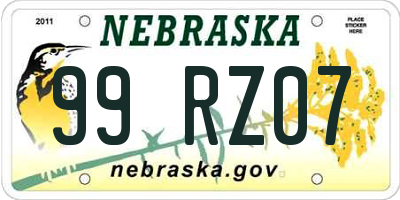 NE license plate 99RZ07