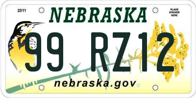 NE license plate 99RZ12