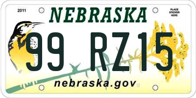 NE license plate 99RZ15