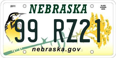 NE license plate 99RZ21