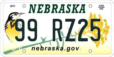 NE license plate 99RZ25