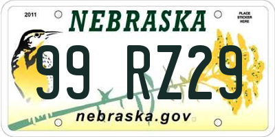 NE license plate 99RZ29