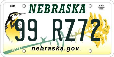 NE license plate 99RZ72