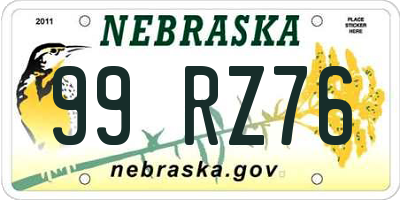 NE license plate 99RZ76