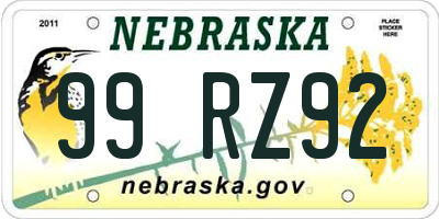 NE license plate 99RZ92